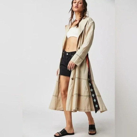 Free People Rory Duster Trench Coat Beige‎ - Size XS